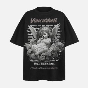 Concert Outfit Angel Print Oversized T-Shirt