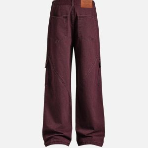 Concert Outfit Burgundy Multi Pocket Jeans