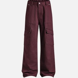 Concert Outfit Burgundy Multi Pocket Jeans