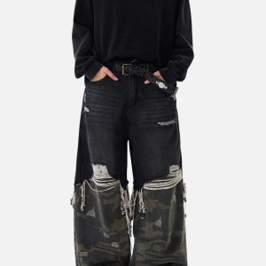Concert Outfit Camouflage Distressed Jeans