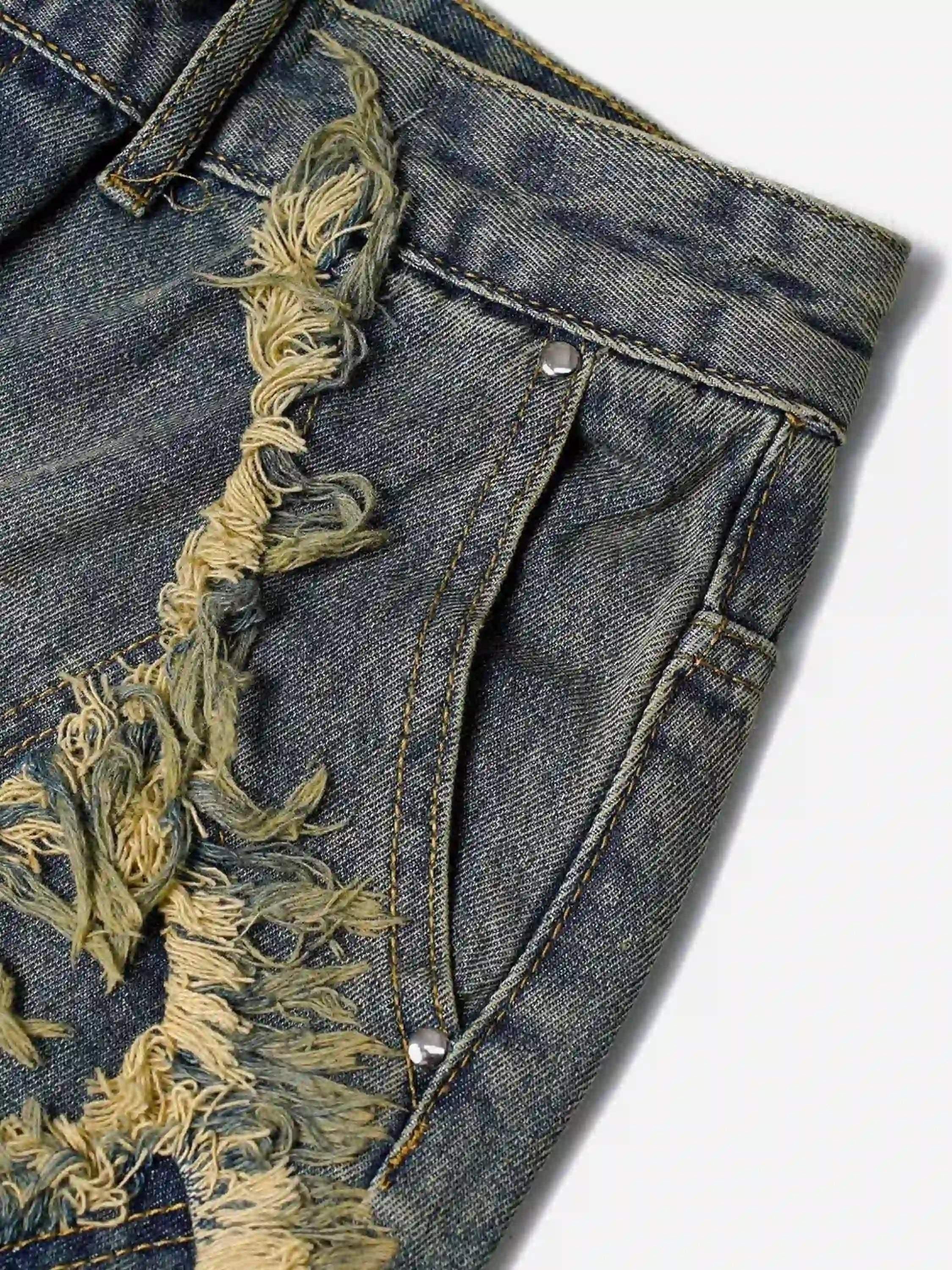 Concert Outfit Clean Fit Whisker Patchwork Cropped Denim Jorts
