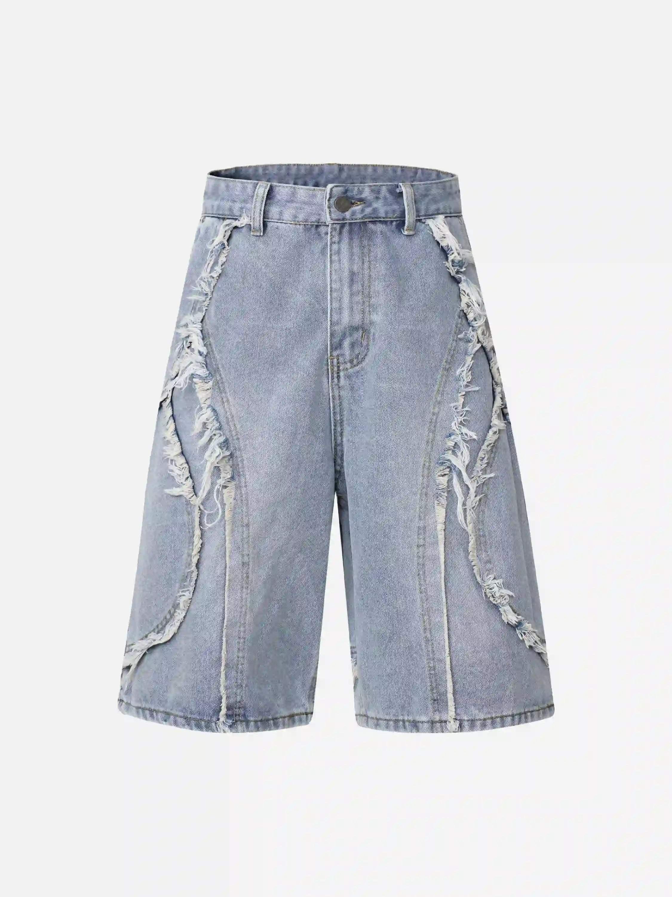 Concert Outfit Clean Fit Whisker Patchwork Cropped Denim Jorts