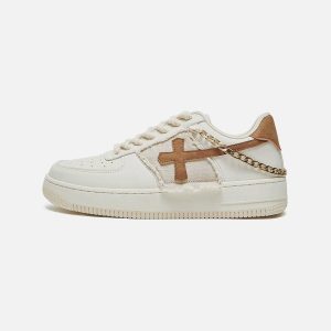 Concert Outfit Cross Graphic Chain Design Raw Edge Casual Shoes