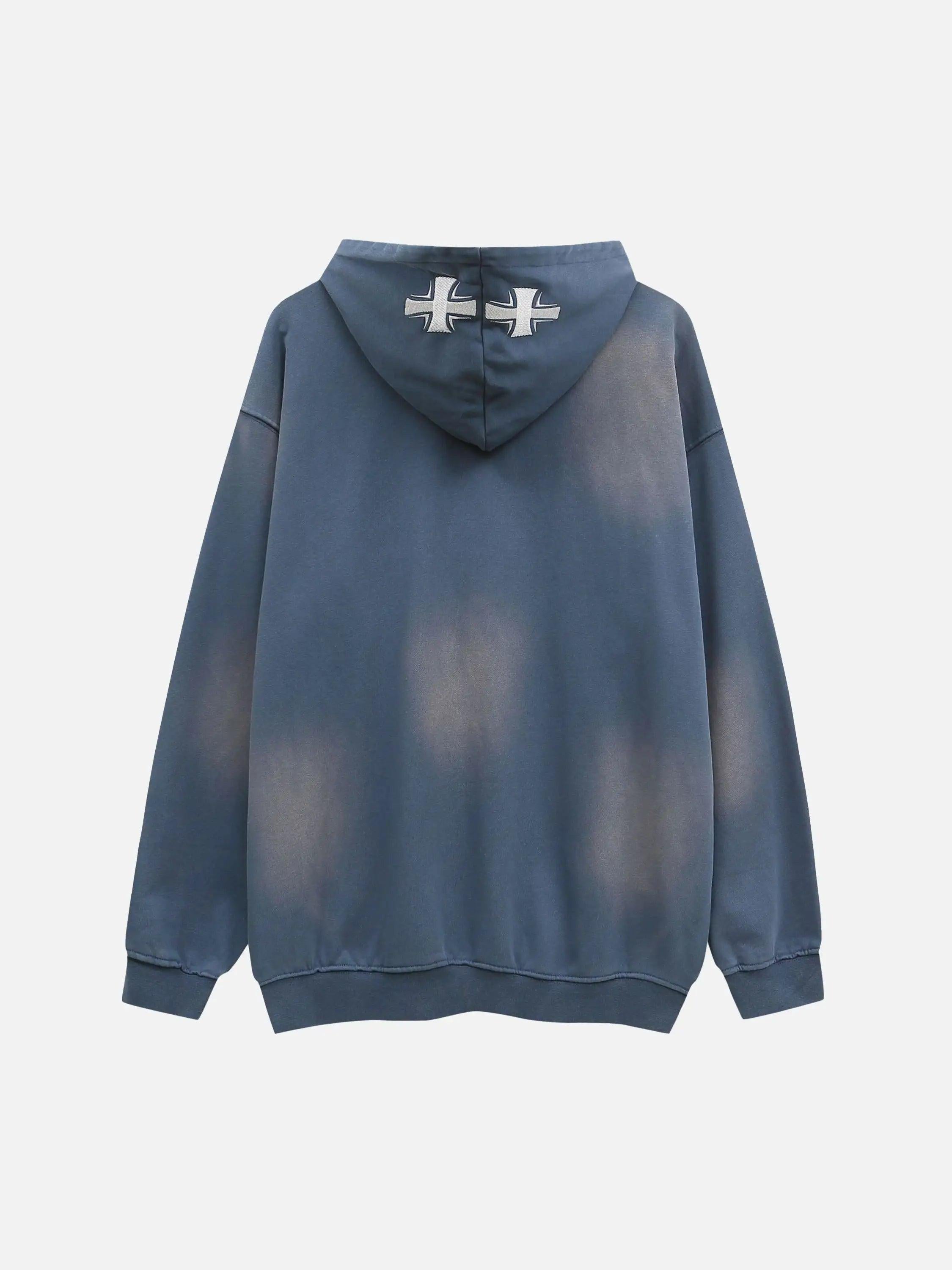 Concert Outfit Cross Lettering Embroidery Washed Hoodie