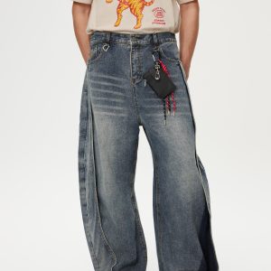 Concert Outfit Deconstruction Patchwork Washed Loose Jeans