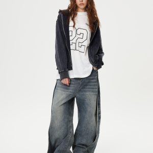 Concert Outfit Deconstruction Patchwork Washed Loose Jeans