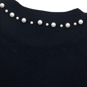 Concert Outfit Elegant Pearl-Embellished Oversized T-Shirt