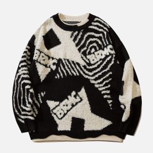Concert Outfit Fake-Two Flocking Patchwork Sweater