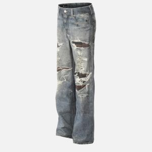 Concert Outfit Fringe Distressed Print Jeans