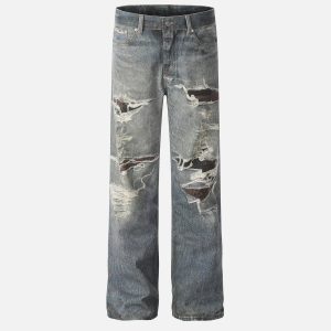 Concert Outfit Fringe Distressed Print Jeans