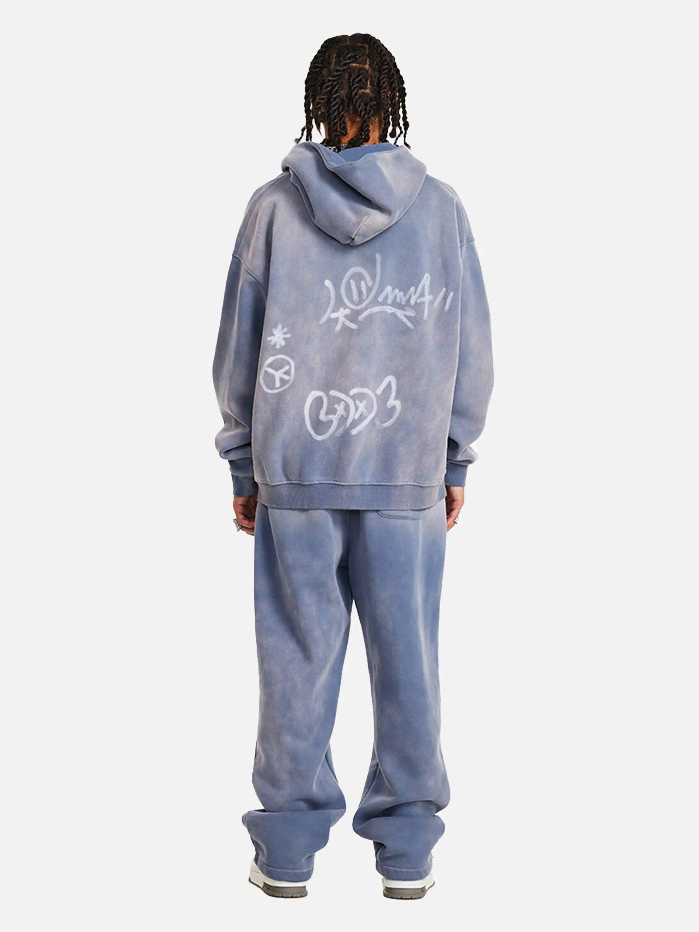 Concert Outfit Hand-Drawn Graffiti Washed Thick Hoodie