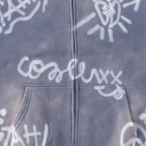 Concert Outfit Hand-Drawn Graffiti Washed Thick Hoodie