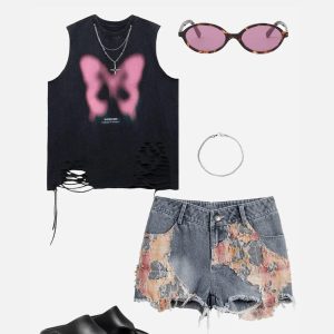 Concert Outfit Heavy Craftsmanship Lace Crop Jorts