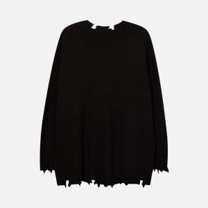 Concert Outfit Irregular Ripped Skeleton Zipper Chain Knit Sweater