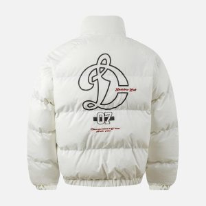 Concert Outfit Jersey Stand Collar Embroidered Quilted Puffer Jacket