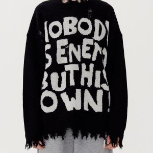 Concert Outfit Letters Ripped Hole Sweater