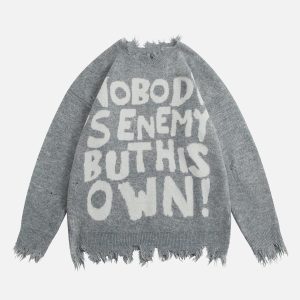 Concert Outfit Letters Ripped Hole Sweater