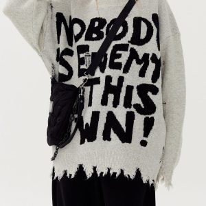 Concert Outfit Letters Ripped Hole Sweater