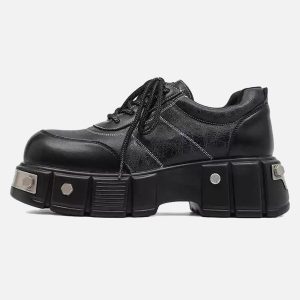 Concert Outfit Metal Plate Chunky Leather Shoes