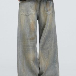 Concert Outfit Mud Dyeing Distressed Vintage Fade Jeans