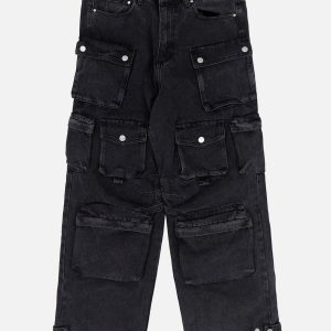 Concert Outfit Multi-Pocket Wide-Leg Jeans