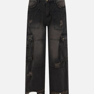 Concert Outfit Multiple Pockets Ripped Jeans