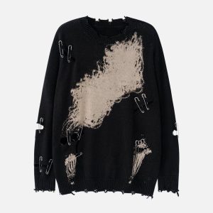 Concert Outfit Paperclip Broken Design Knit Sweater