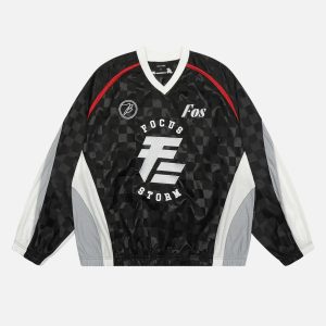 Concert Outfit Patchwork Plaid Jersey Sweatshirt
