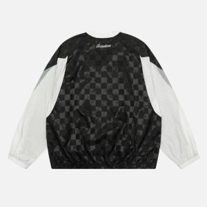 Concert Outfit Patchwork Plaid Jersey Sweatshirt
