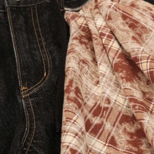 Concert Outfit Patchwork Plaid Pleated Baggy Barrel Jeans