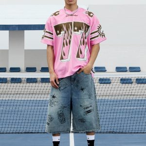 Concert Outfit Pink Flame Print Jersey T-Shirt