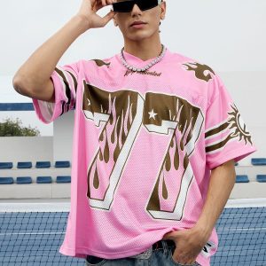 Concert Outfit Pink Flame Print Jersey T-Shirt