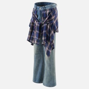Concert Outfit Plaid Patchwork Jeans