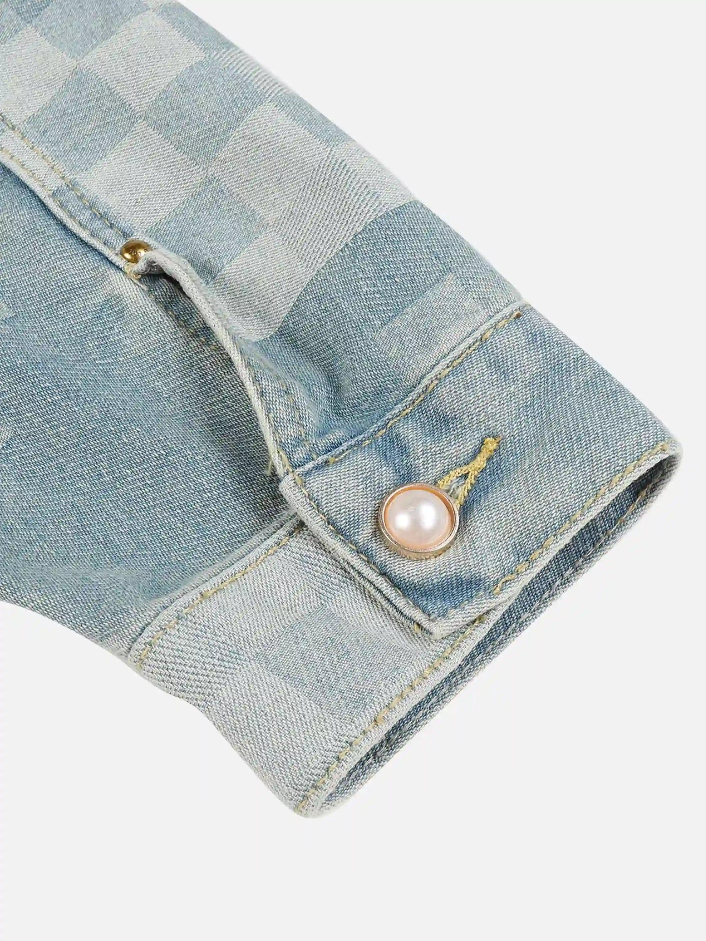 Concert Outfit Plaid Pearl Button Denim Jacket