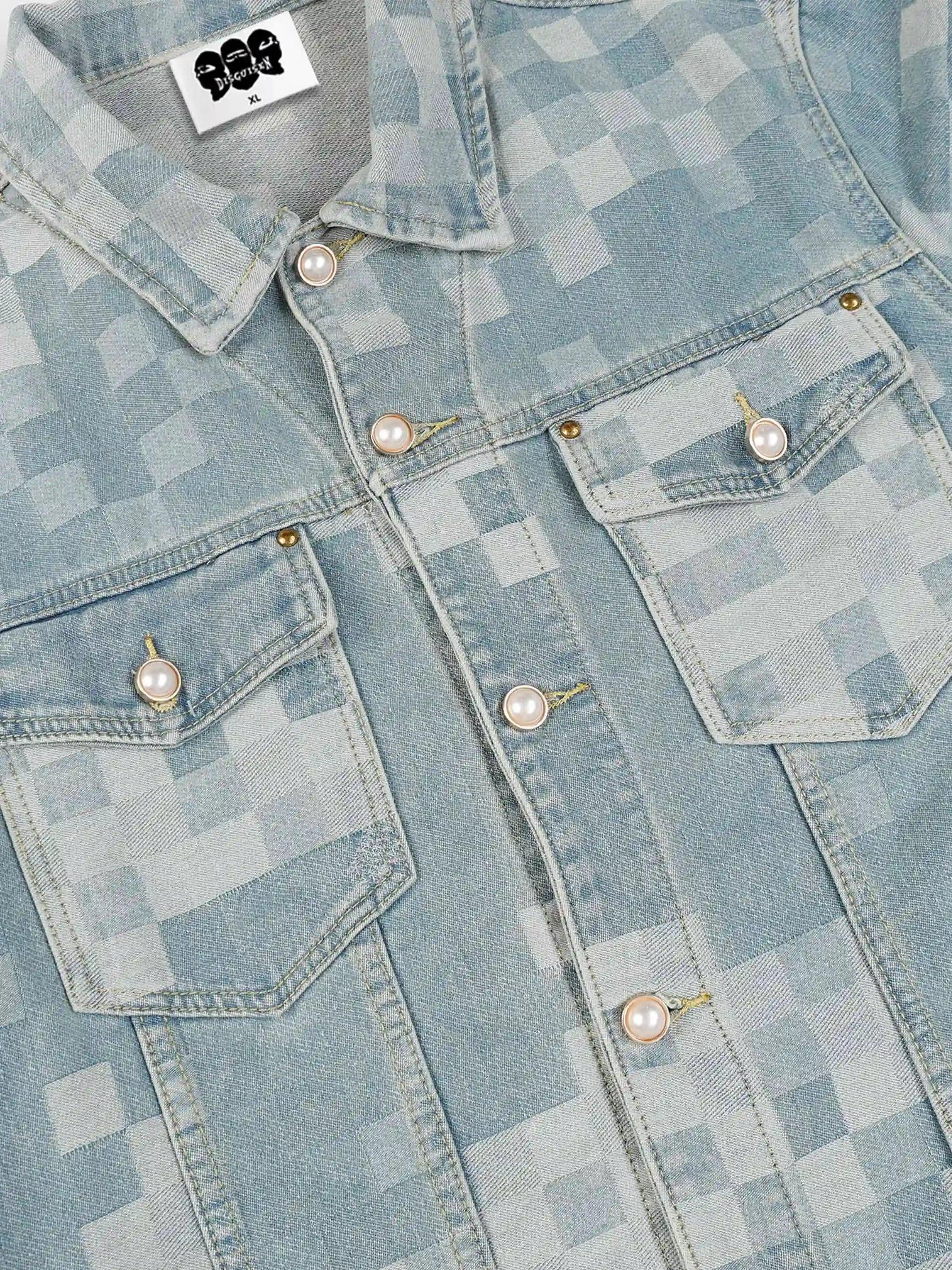 Concert Outfit Plaid Pearl Button Denim Jacket
