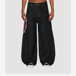 Concert Outfit Plaid Pocket Barrel Loose Jeans