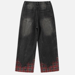 Concert Outfit Plaid Washed Print Loose Jeans
