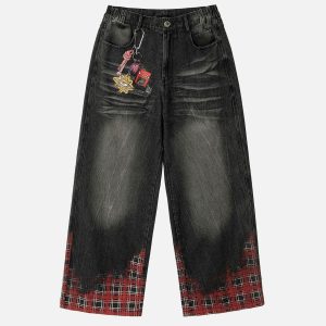 Concert Outfit Plaid Washed Print Loose Jeans