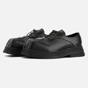 Concert Outfit Punk Personality Zipper Design Leather Shoes