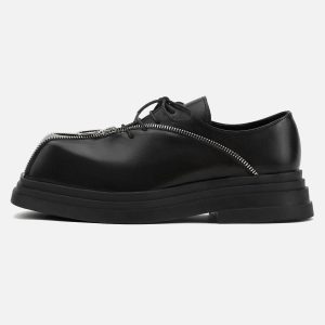 Concert Outfit Punk Personality Zipper Design Leather Shoes