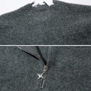 Concert Outfit Raw Edge Half-Zip Knitted Sweater