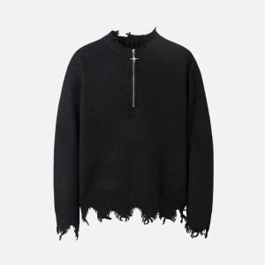 Concert Outfit Raw Edge Half-Zip Knitted Sweater