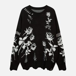 Concert Outfit Raw Edge Rose Sweater