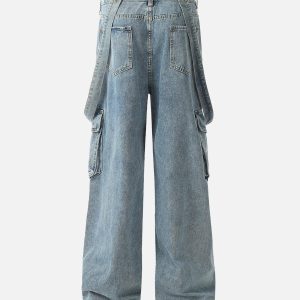 Concert Outfit Retro Detachable Strap Multi-Pocket Jeans