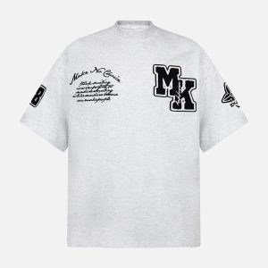 Concert Outfit Retro Motorcycle Style Heavy Patch Embroidered T-Shirt