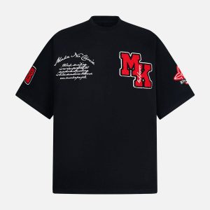 Concert Outfit Retro Motorcycle Style Heavy Patch Embroidered T-Shirt