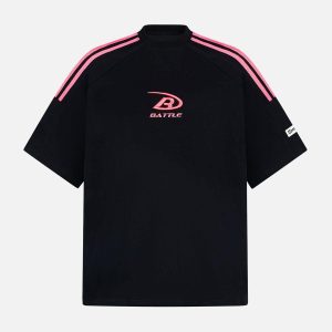 Concert Outfit Retro Patchwork Stripe Short Sleeve T-Shirt