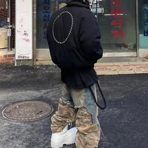 Concert Outfit Retro Stitching Faux Two-Piece Camouflage Jeans