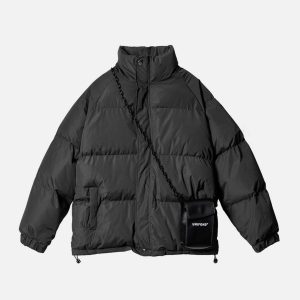 Concert Outfit Solid Detachable Satchel Winter Coat