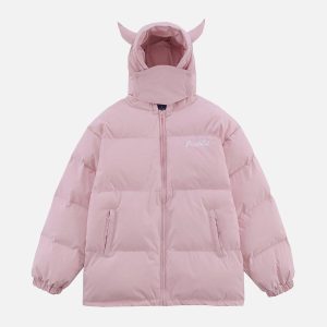 Concert Outfit Solid Embroidered Hood Winter Coat